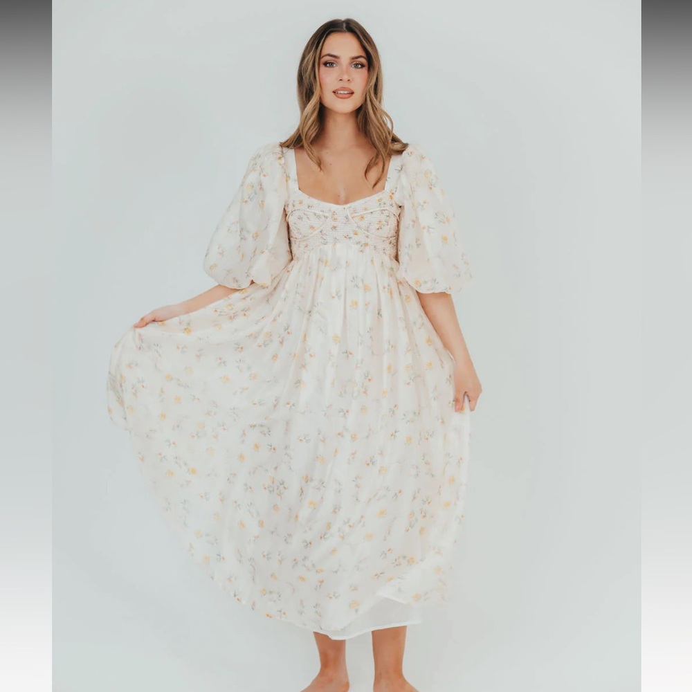 Worth Collective Harlow Maxi Dress in Tiny Yellow Floral